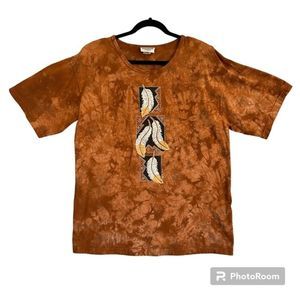 VTG 2001 Cactus Bay Womens Sz L Rust Southwestern Feather Design T-Shirt